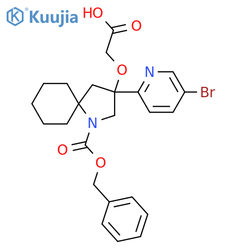 2-({1-[(Benzyloxy)carbonyl]-3-(5-bromopyridin-2-yl)-1-azaspiro[4.5]decan-3-yl}oxy)acetic acid structure
