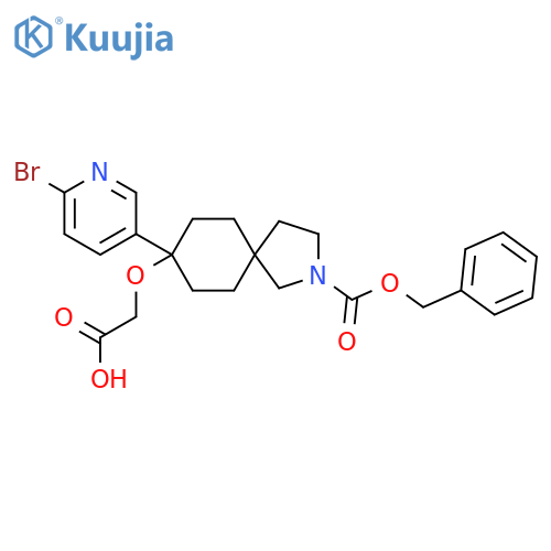 2-({2-[(Benzyloxy)carbonyl]-8-(6-bromopyridin-3-yl)-2-azaspiro[4.5]decan-8-yl}oxy)acetic acid structure