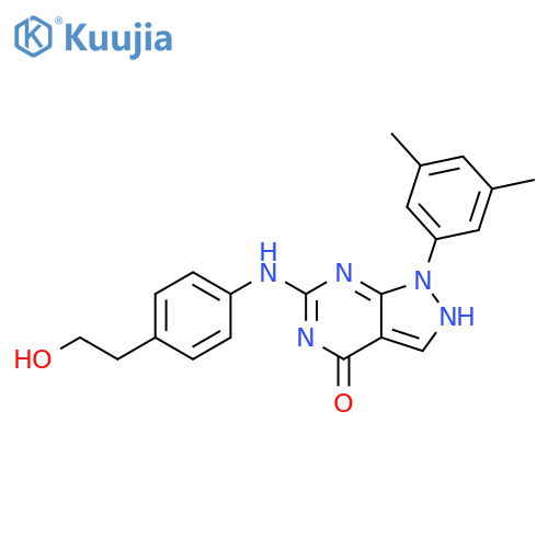 1-(3,5-dimethylphenyl)-6-{4-(2-hydroxyethyl)phenylamino}-1H,2H,4H-pyrazolo3,4-dpyrimidin-4-one structure