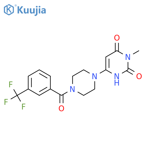 3-methyl-6-{4-3-(trifluoromethyl)benzoylpiperazin-1-yl}-1,2,3,4-tetrahydropyrimidine-2,4-dione structure