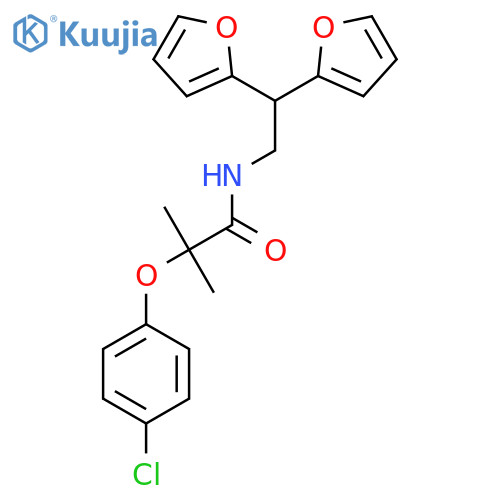 N-[2,2-bis(furan-2-yl)ethyl]-2-(4-chlorophenoxy)-2-methylpropanamide structure