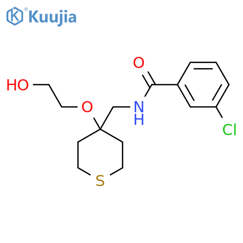 3-chloro-N-{4-(2-hydroxyethoxy)thian-4-ylmethyl}benzamide structure