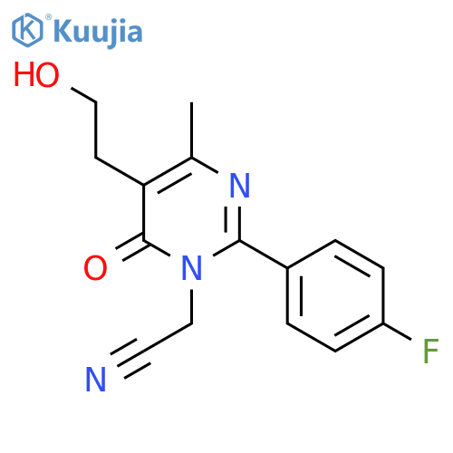 2-2-(4-fluorophenyl)-5-(2-hydroxyethyl)-4-methyl-6-oxo-1,6-dihydropyrimidin-1-ylacetonitrile structure