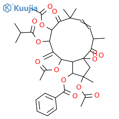 6(17),11-Jatrophadiene-2,3,5,7,8,9,14,15-octol; (2α,3β,5α,7β,8α,9α,11E,13β,14β,15β)-form, 9,14-Diketone, 3-benzoyl, 7-O-(2-methylpropanoyl), 2,5,8-tri-Ac structure