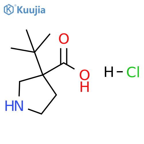 3-Pyrrolidinecarboxylic acid, 3-(1,1-dimethylethyl)-, hydrochloride (1:1) structure