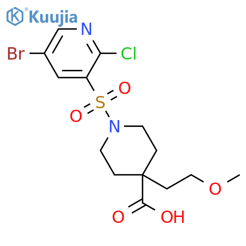 1-[(5-Bromo-2-chloro-3-pyridinyl)sulfonyl]-4-(2-methoxyethyl)-4-piperidinecarboxylic acid structure