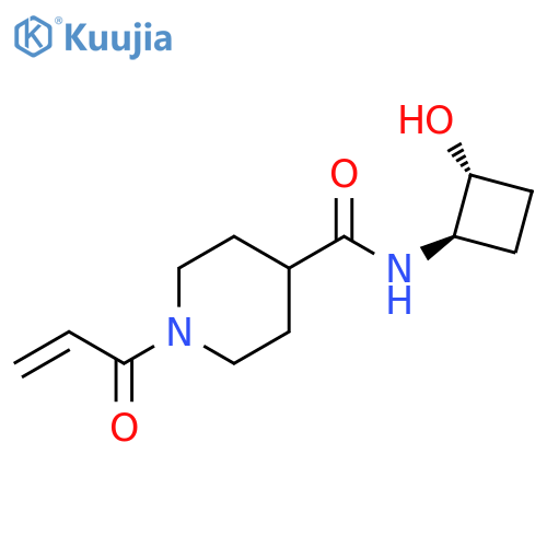 rac-N-(1R,2R)-2-hydroxycyclobutyl-1-(prop-2-enoyl)piperidine-4-carboxamide structure