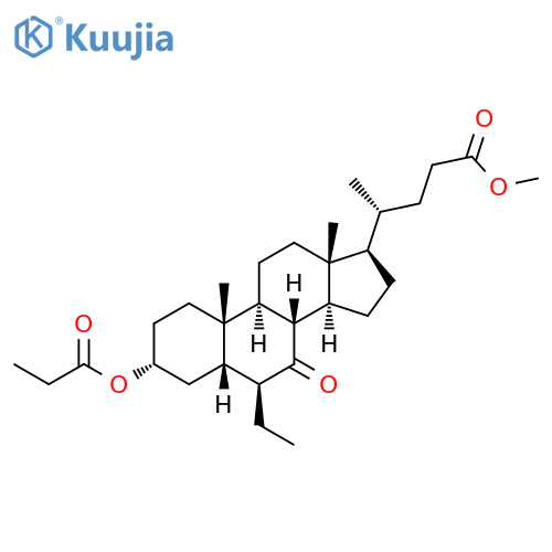 Methyl (3α,5β,6β)-6-ethyl-7-oxo-3-(1-oxopropoxy)cholan-24-oate structure
