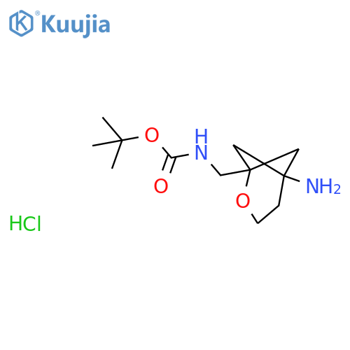 tert-butyl N-({5-amino-2-oxabicyclo[3.1.1]heptan-1-yl}methyl)carbamate hydrochloride structure