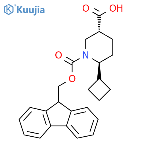 rac-(3R,6S)-6-cyclobutyl-1-{[(9H-fluoren-9-yl)methoxy]carbonyl}piperidine-3-carboxylic acid structure