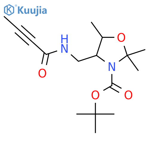 tert-butyl 4-(but-2-ynamido)methyl-2,2,5-trimethyl-1,3-oxazolidine-3-carboxylate structure