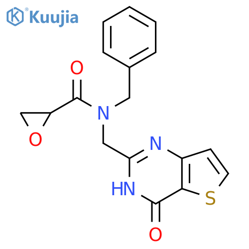 N-benzyl-N-({4-oxo-3H,4H-thieno[3,2-d]pyrimidin-2-yl}methyl)oxirane-2-carboxamide structure