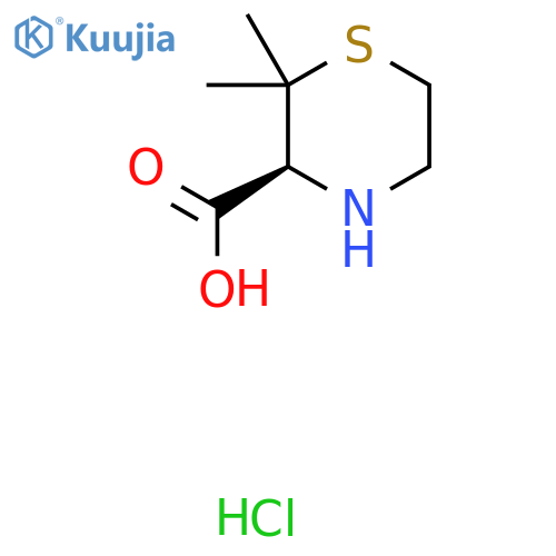 (3S)-2,2-Dimethylthiomorpholine-3-carboxylic acid;hydrochloride structure