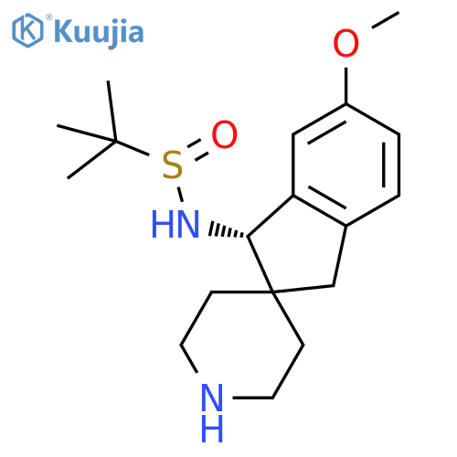(1S)-1-[[(R)-tert-butylsulfinyl]amino]-6-methoxy-spiro[indane-2,4'-piperidine] structure