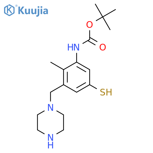 tert-butyl N-{2-methyl-3-(piperazin-1-yl)methyl-5-sulfanylphenyl}carbamate structure
