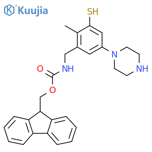 (9H-fluoren-9-yl)methyl N-{2-methyl-5-(piperazin-1-yl)-3-sulfanylphenylmethyl}carbamate structure