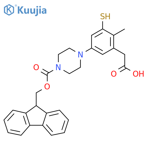 2-5-(4-{(9H-fluoren-9-yl)methoxycarbonyl}piperazin-1-yl)-2-methyl-3-sulfanylphenylacetic acid structure