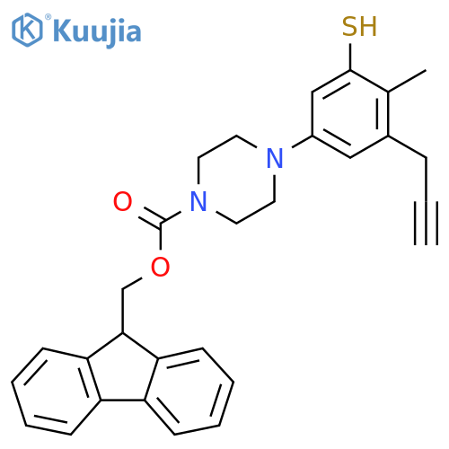 (9H-fluoren-9-yl)methyl 4-[4-methyl-3-(prop-2-yn-1-yl)-5-sulfanylphenyl]piperazine-1-carboxylate structure