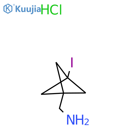(3-Iodo-1-bicyclo[1.1.1]pentanyl)methanamine;hydrochloride structure