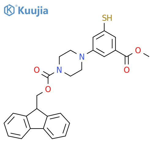 (9H-fluoren-9-yl)methyl 4-3-(methoxycarbonyl)-5-sulfanylphenylpiperazine-1-carboxylate structure