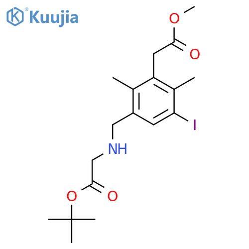 Tert-butyl 2-({[5-iodo-3-(2-methoxy-2-oxoethyl)-2,4-dimethylphenyl]methyl}amino)acetate structure