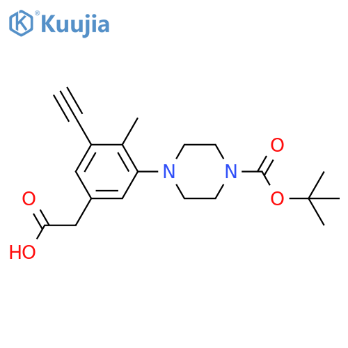 2-(3-{4-(tert-butoxy)carbonylpiperazin-1-yl}-5-ethynyl-4-methylphenyl)acetic acid structure
