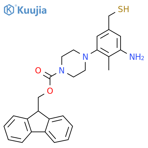 (9H-fluoren-9-yl)methyl 4-[3-amino-2-methyl-5-(sulfanylmethyl)phenyl]piperazine-1-carboxylate structure