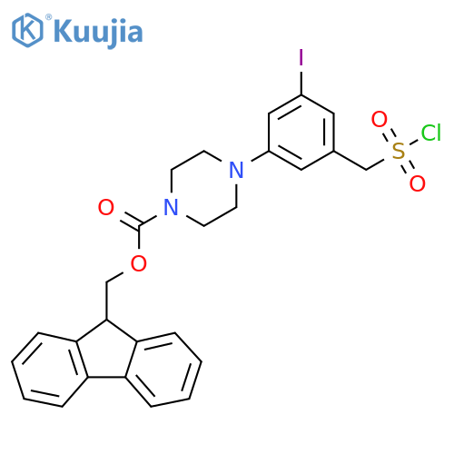 (9H-fluoren-9-yl)methyl 4-{3-(chlorosulfonyl)methyl-5-iodophenyl}piperazine-1-carboxylate structure