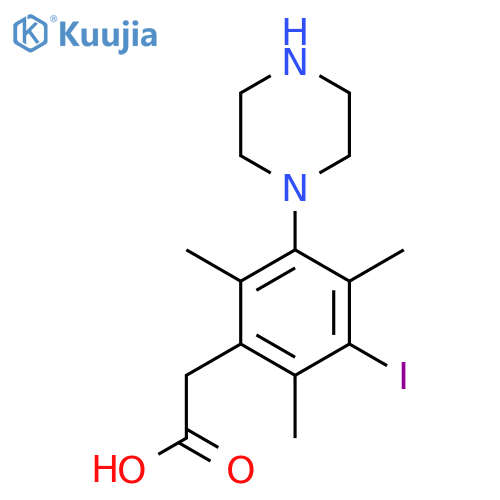 2-3-iodo-2,4,6-trimethyl-5-(piperazin-1-yl)phenylacetic acid structure