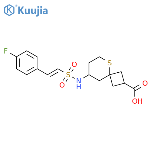 8-[[[2-(4-Fluorophenyl)ethenyl]sulfonyl]amino]-5-thiaspiro[3.5]nonane-2-carboxylic acid structure