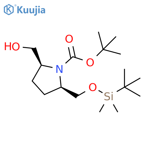 cis-1-Boc-2-(tert-butyl-dimethyl-silanyloxymethyl)-5-hydroxymethyl-pyrrolidine structure
