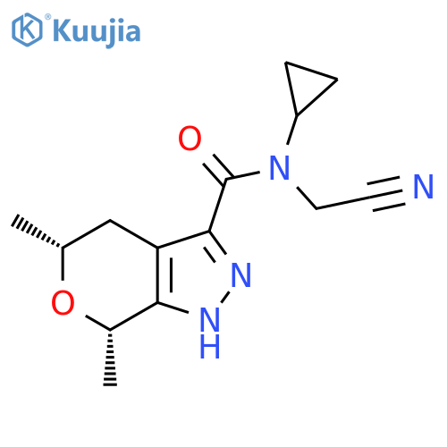 rac-(5R,7S)-N-(cyanomethyl)-N-cyclopropyl-5,7-dimethyl-1H,4H,5H,7H-pyrano3,4-cpyrazole-3-carboxamide structure