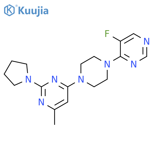 4-[4-(5-fluoropyrimidin-4-yl)piperazin-1-yl]-6-methyl-2-(pyrrolidin-1-yl)pyrimidine structure