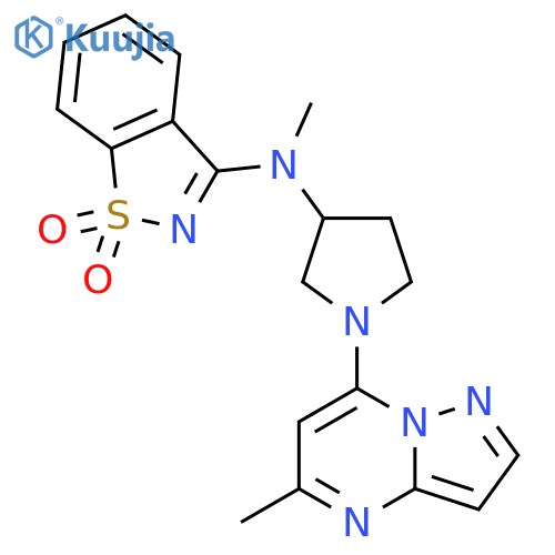 3-methyl(1-{5-methylpyrazolo1,5-apyrimidin-7-yl}pyrrolidin-3-yl)amino-1,2-benzothiazole-1,1-dione structure