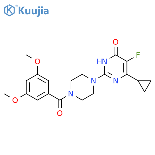 6-cyclopropyl-2-[4-(3,5-dimethoxybenzoyl)piperazin-1-yl]-5-fluoro-3,4-dihydropyrimidin-4-one structure