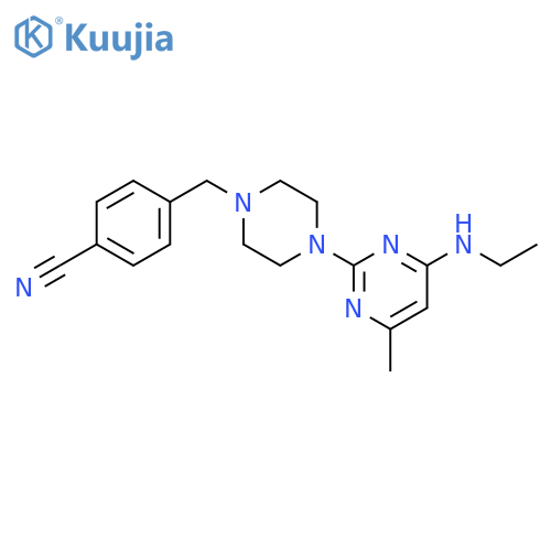 4-({4-[4-(ethylamino)-6-methylpyrimidin-2-yl]piperazin-1-yl}methyl)benzonitrile structure
