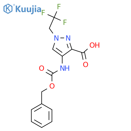 4-{(benzyloxy)carbonylamino}-1-(2,2,2-trifluoroethyl)-1H-pyrazole-3-carboxylic acid structure