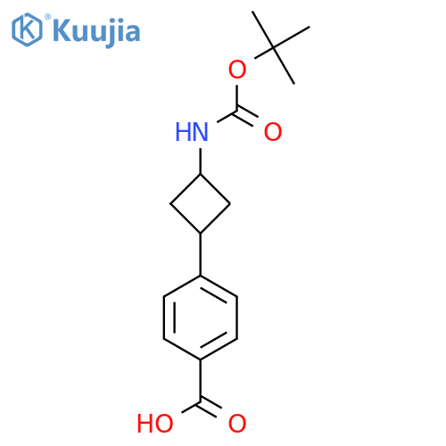 4-(1r,3r)-3-{(tert-butoxy)carbonylamino}cyclobutylbenzoic acid structure