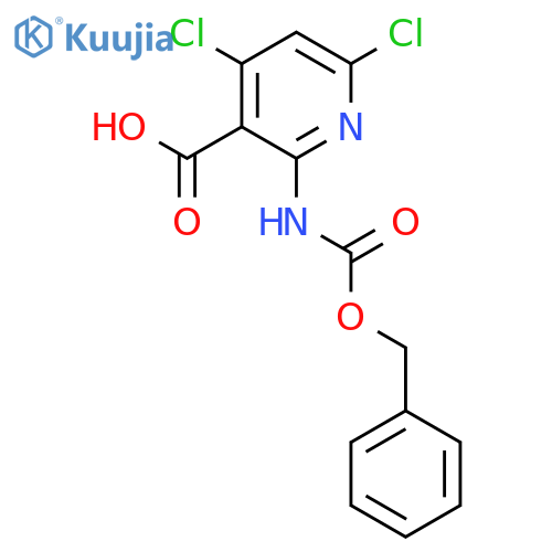 2-{(benzyloxy)carbonylamino}-4,6-dichloropyridine-3-carboxylic acid structure