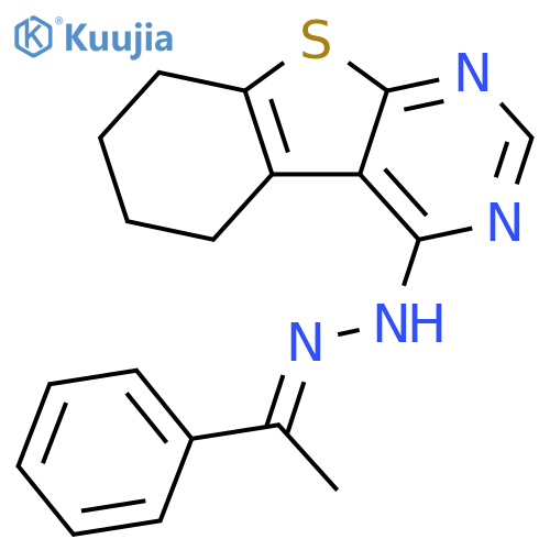 (1E)-1-Phenylethanone 2-(5,6,7,8-tetrahydro[1]benzothieno[2,3-d]pyrimidin-4-yl)hydrazone structure