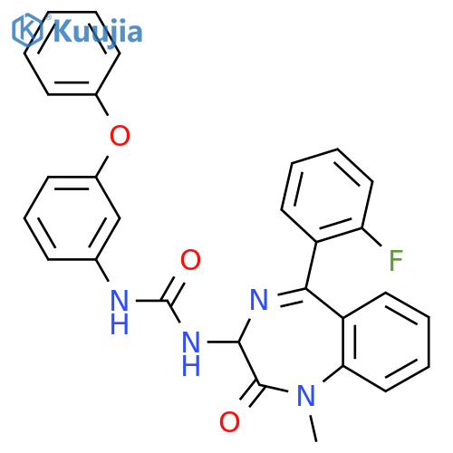 1-[5-(2-fluorophenyl)-1-methyl-2-oxo-2,3-dihydro-1H-1,4-benzodiazepin-3-yl]-3-(3-phenoxyphenyl)urea structure