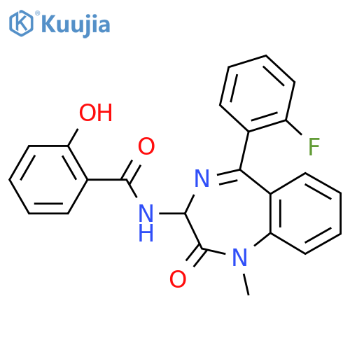 N-[5-(2-fluorophenyl)-1-methyl-2-oxo-2,3-dihydro-1H-1,4-benzodiazepin-3-yl]-2-hydroxybenzamide structure
