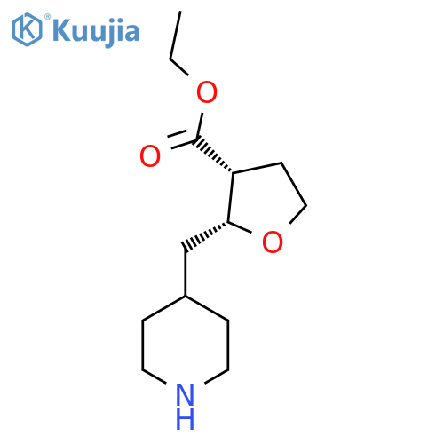 rac-ethyl (2R,3R)-2-[(piperidin-4-yl)methyl]oxolane-3-carboxylate structure
