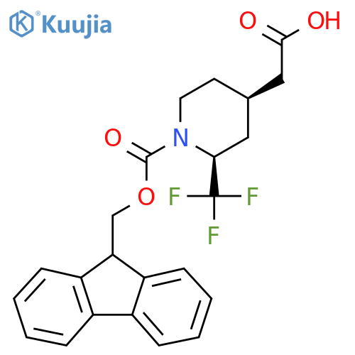 rac-2-(2R,4S)-1-{(9H-fluoren-9-yl)methoxycarbonyl}-2-(trifluoromethyl)piperidin-4-ylacetic acid structure