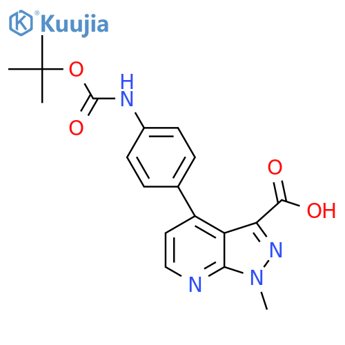 4-(4-{(tert-butoxy)carbonylamino}phenyl)-1-methyl-1H-pyrazolo3,4-bpyridine-3-carboxylic acid structure