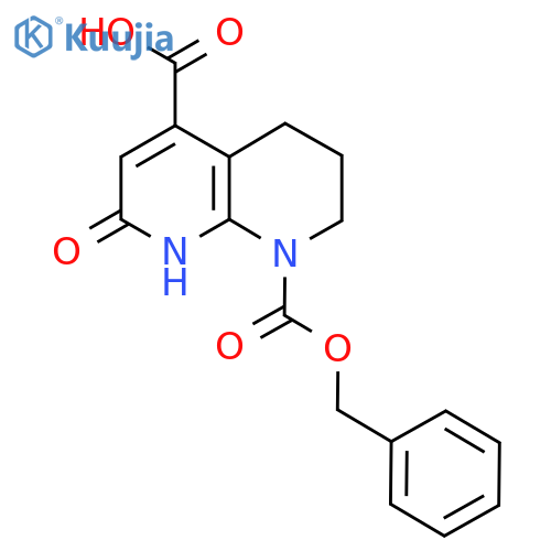 8-(benzyloxy)carbonyl-2-hydroxy-5,6,7,8-tetrahydro-1,8-naphthyridine-4-carboxylic acid structure