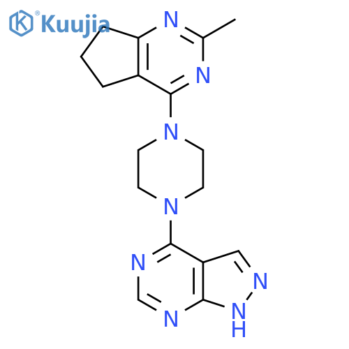 1-{2-methyl-5H,6H,7H-cyclopenta[d]pyrimidin-4-yl}-4-{1H-pyrazolo[3,4-d]pyrimidin-4-yl}piperazine structure