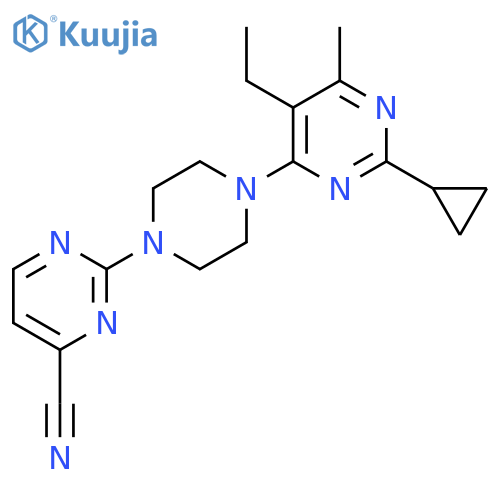 2-[4-(2-Cyclopropyl-5-ethyl-6-methylpyrimidin-4-yl)piperazin-1-yl]pyrimidine-4-carbonitrile structure