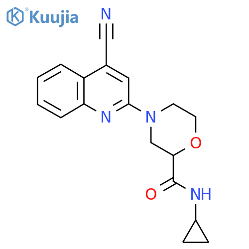 4-(4-cyanoquinolin-2-yl)-N-cyclopropylmorpholine-2-carboxamide structure