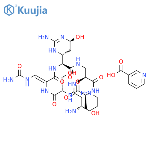 pyridine-3-carboxylic acid - (3S)-3,6-diamino-N-[(3S,6Z,9S,12S,15S)-3-[(4R,6S)-2-amino-6-hydroxy-3,4,5,6-tetrahydropyrimidin-4-yl]-6-[(carbamoylamino)methylidene]-9,12-bis(hydroxymethyl)-2,5,8,11,14-pentaoxo-1,4,7,10,13-pentaazacyclohexadecan-15-yl]hexana structure